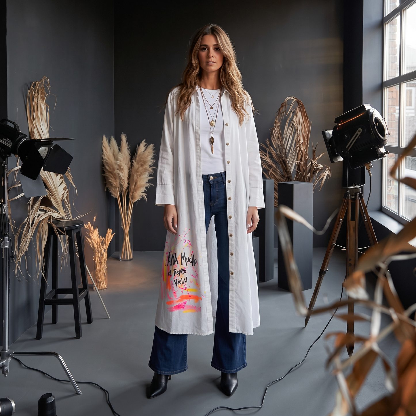 Kimono Largo de Lino Intervenido | Dar Paz es la Mejor Forma de Querer