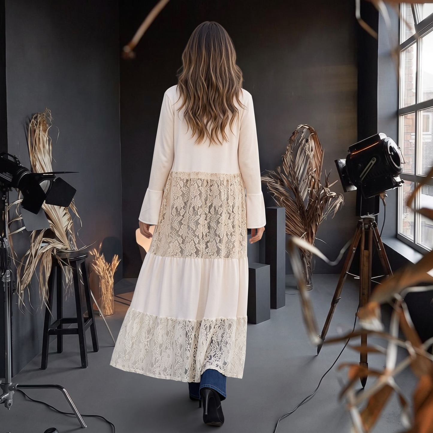 Kimono Largo con Encaje