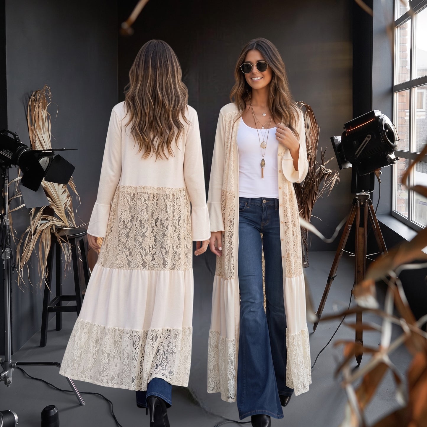 Kimono Largo con Encaje