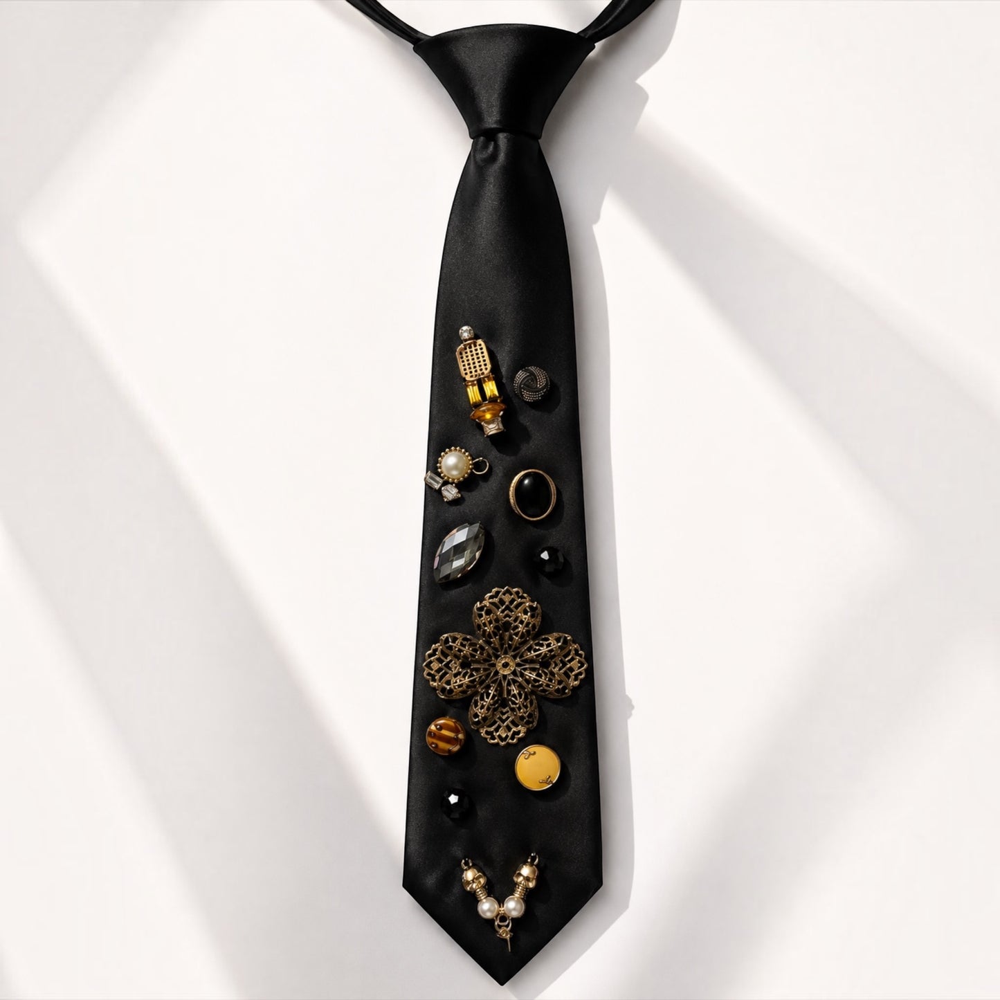 Corbata Negra Bordada Floral | Pieza Única