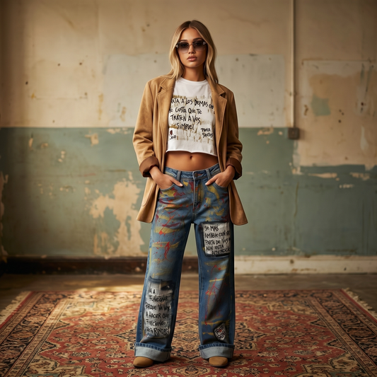 Remera cropped blanca de mujer con frase y detalles pintados a mano Paola Santos